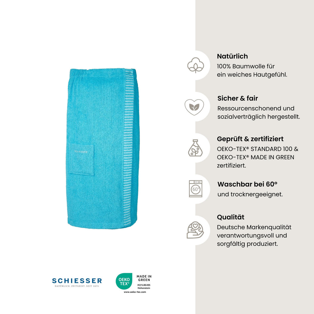 SAUNAKILT Rom Damen - Plus Size - 46-52 - Türkis - Türkis, Textil (85/160cm) - SCHIESSER