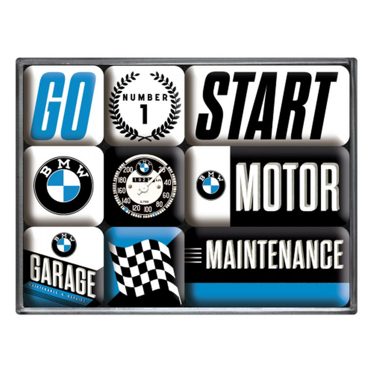 MAGNETSET 9-teilig BMW Motor - Multicolor, Metall (9/7/2cm) - Nostalgic-Art