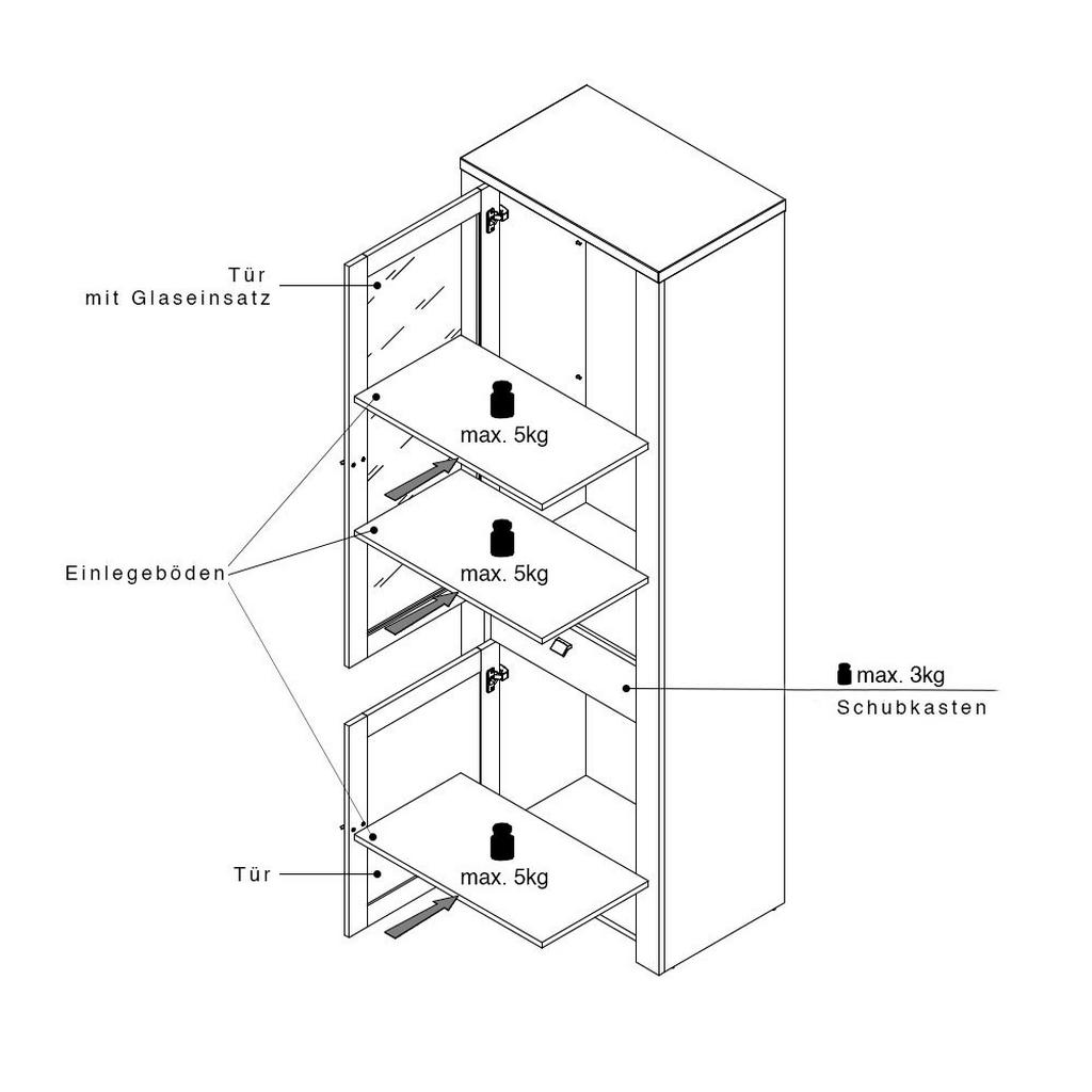 Thumbnail - Feldmann-Wohnen Vitrine, Grau, Braun, Holz, 3 Fächer, Rechteckig, 65x200x42 cm, Wohnzimmer, Wohnwände, Vitrinenschränke