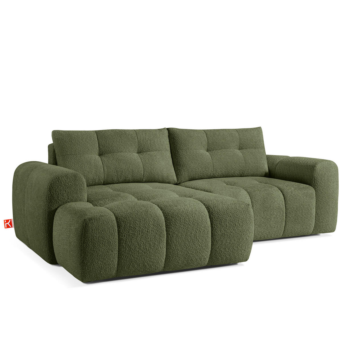 ECKSOFA LINKS RAVIA, Bouclé, Olivgrün - Olivgrün, Holz/Textil (256/104cm) - KONSIMO®
