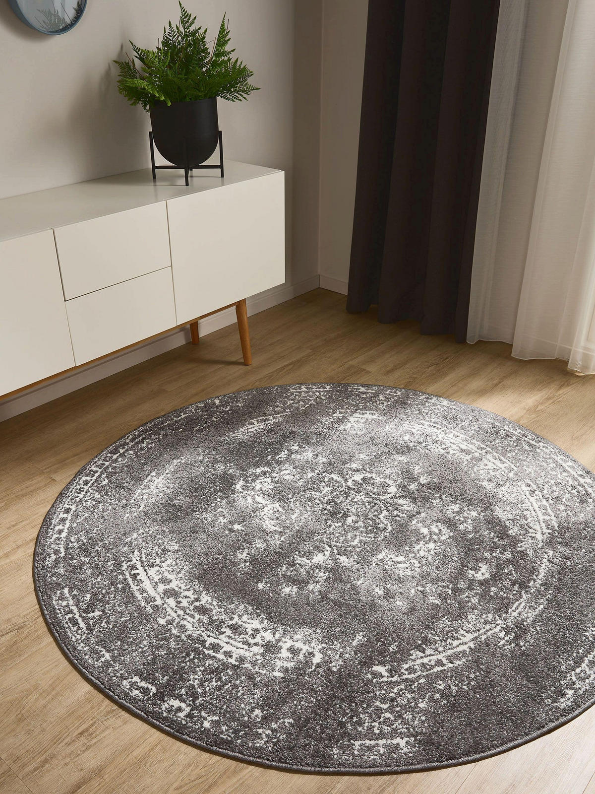 VINTAGE-TEPPICH Sia ø 160 cm rund - Grau, Kunststoff (160/160cm) - benuta