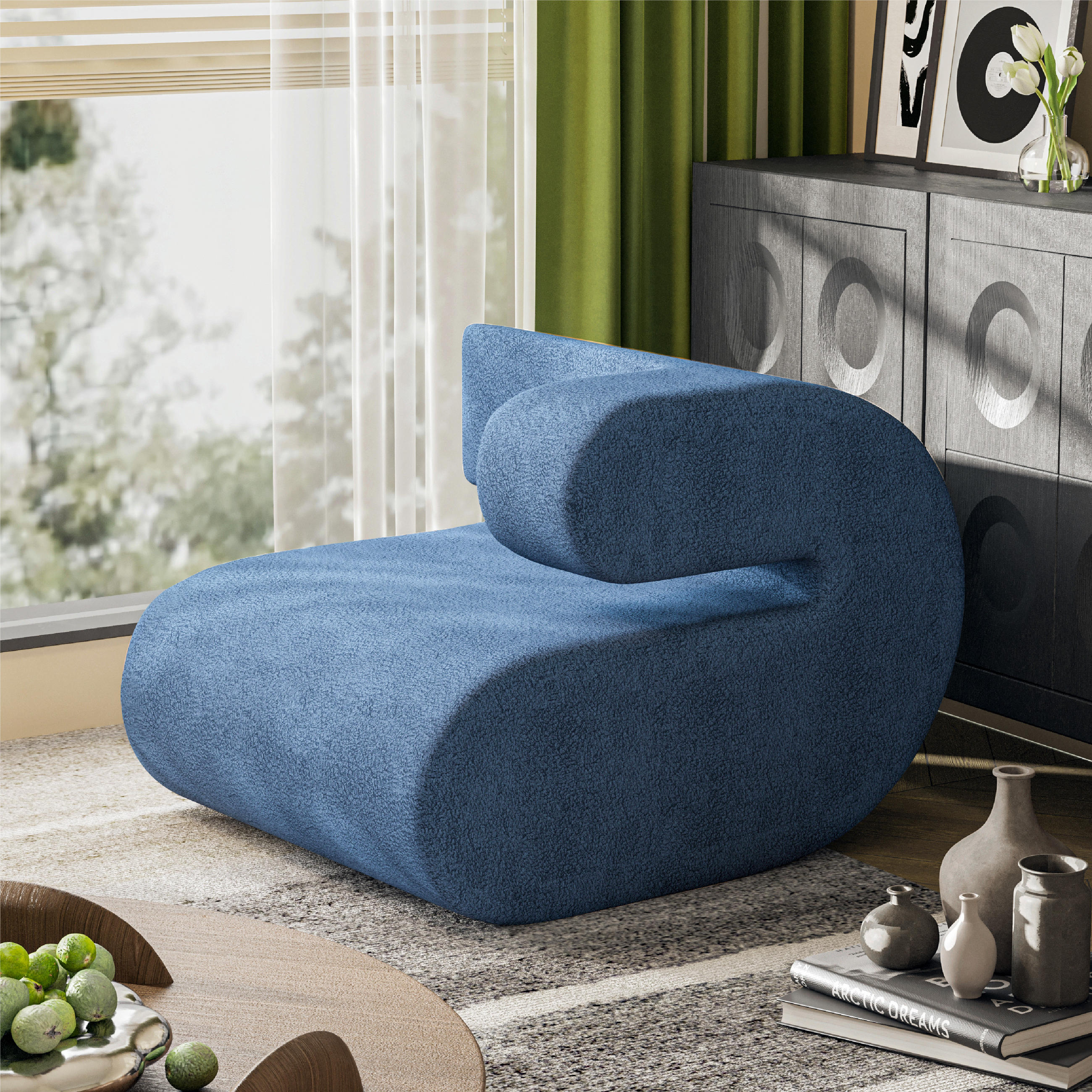SOFA Modulares Sofa Kommaform Blau Linke Armlehne - Blau, Textil (76/66/90cm) - Vercart
