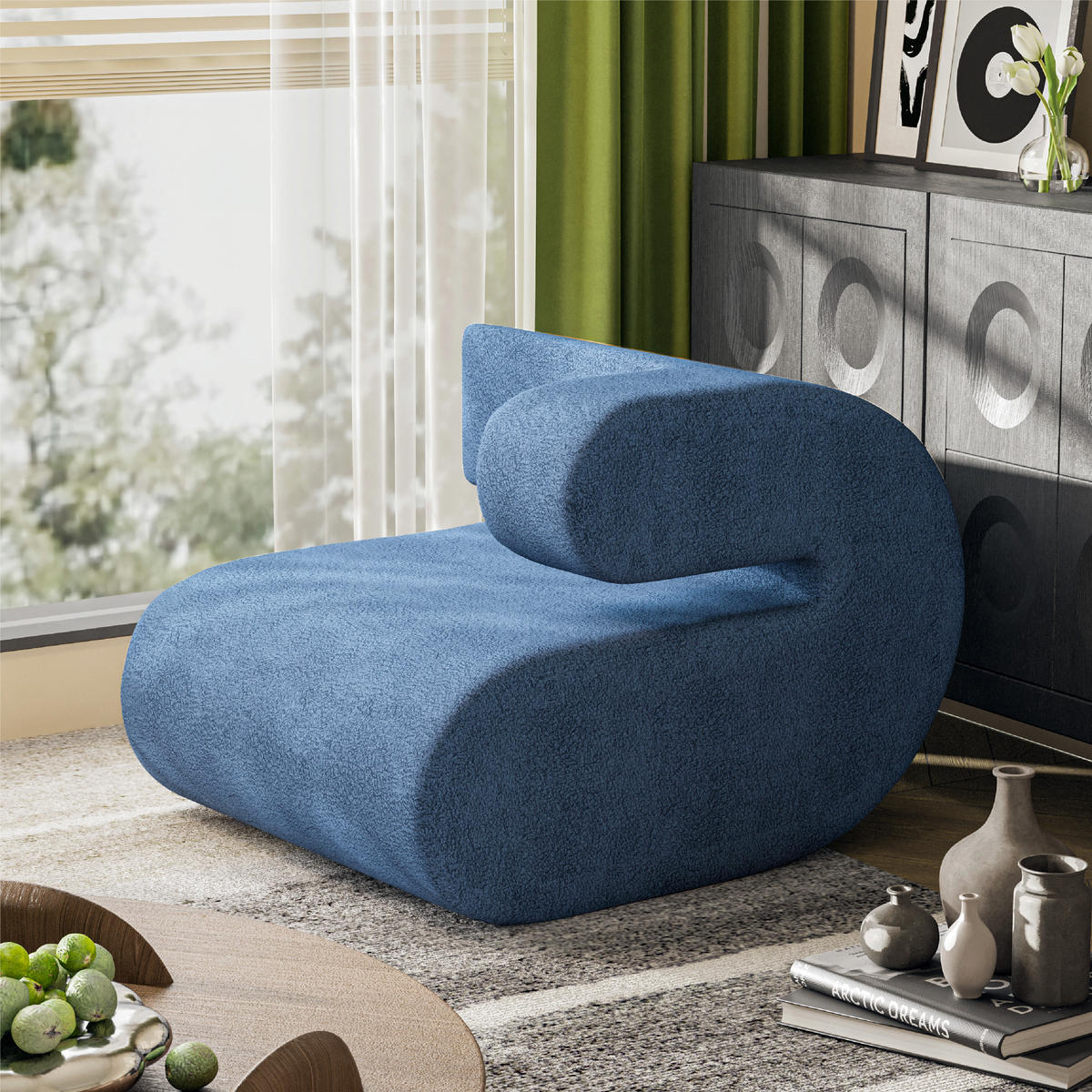 SOFA Modulares Sofa Kommaform Blau Linke Armlehne - Blau, Textil (76/66/90cm) - Vercart
