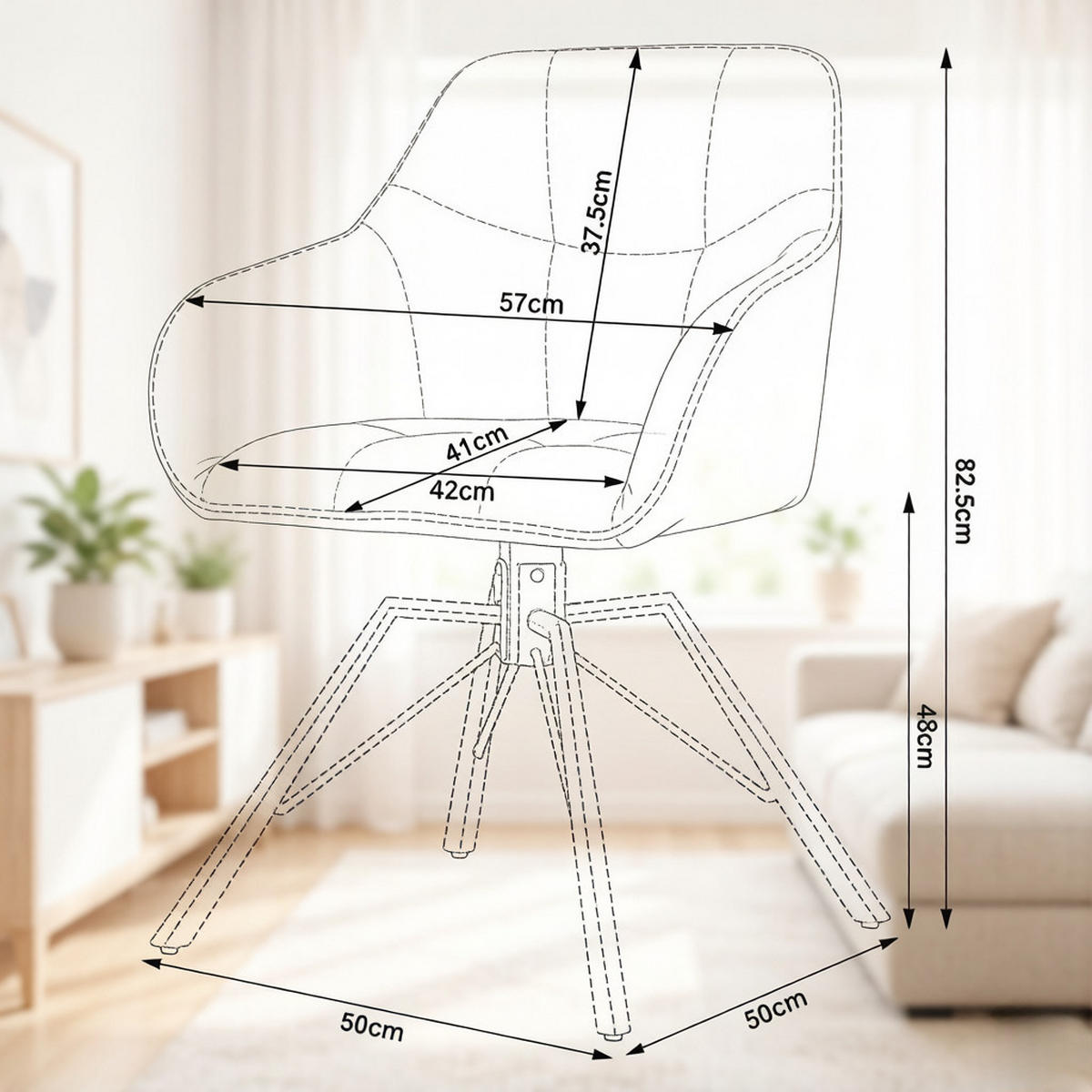 ESSSTUHL 2er-Set drehbar Braun Kunstleder Metall - Braun, Metall (54/82.5/57cm) - Meubliv