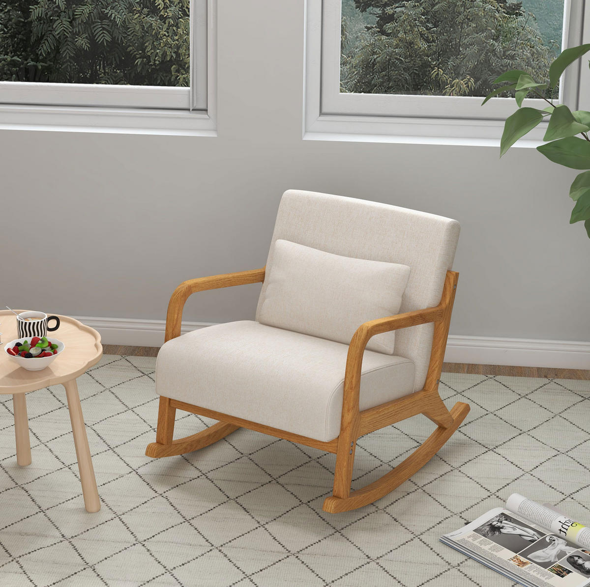 SCHWINGSTUHL mit Armlehnen und Holzgestell in Cremeweiß 64,5/92/81,5 cm - Creme, Holz (92/81.5/64.5cm) - BEAOK