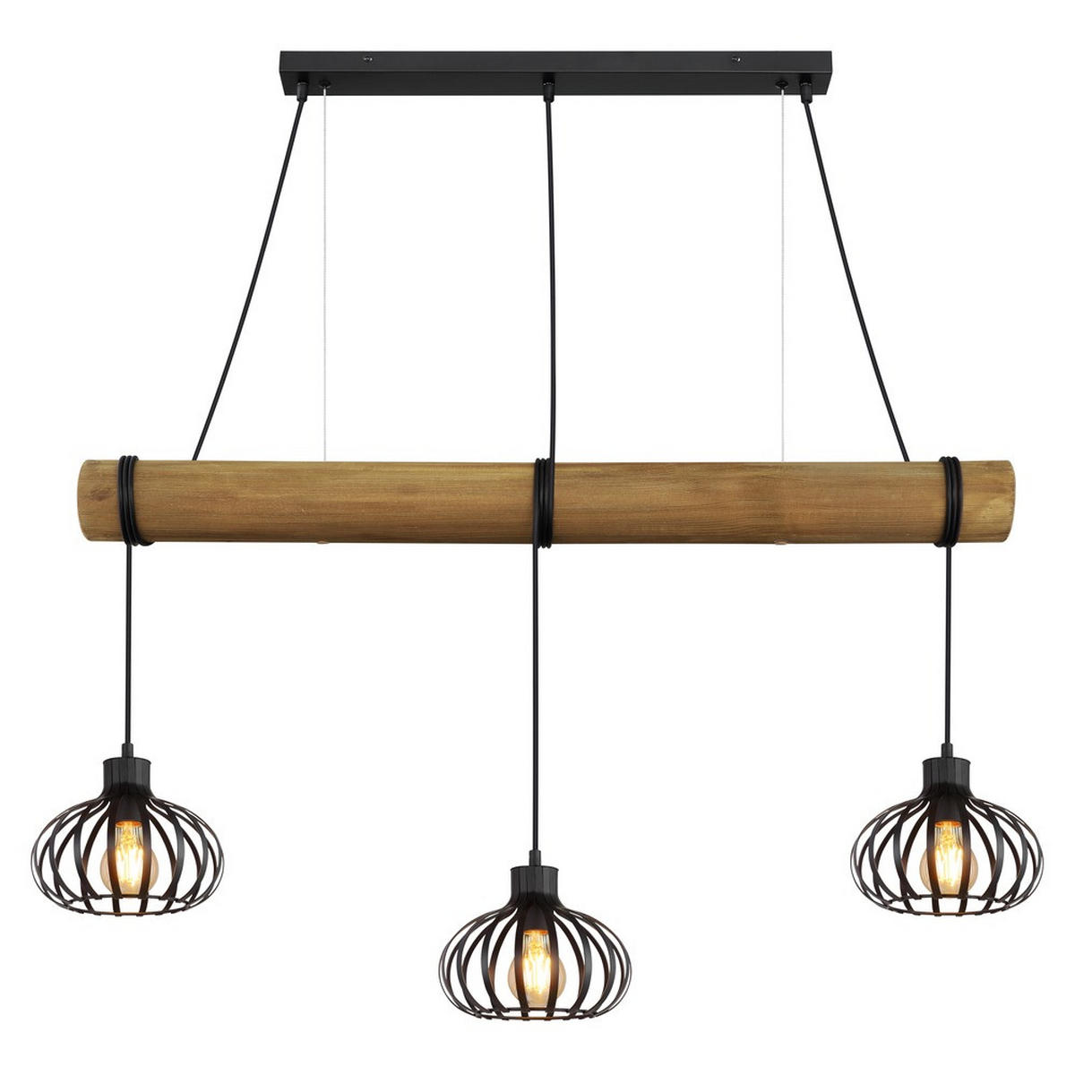 HÄNGELEUCHTE CALDWELL Schwarz, Metall, 3-flammig, E27 - Schwarz, Holz (100/20/150cm) - Globo Lighting
