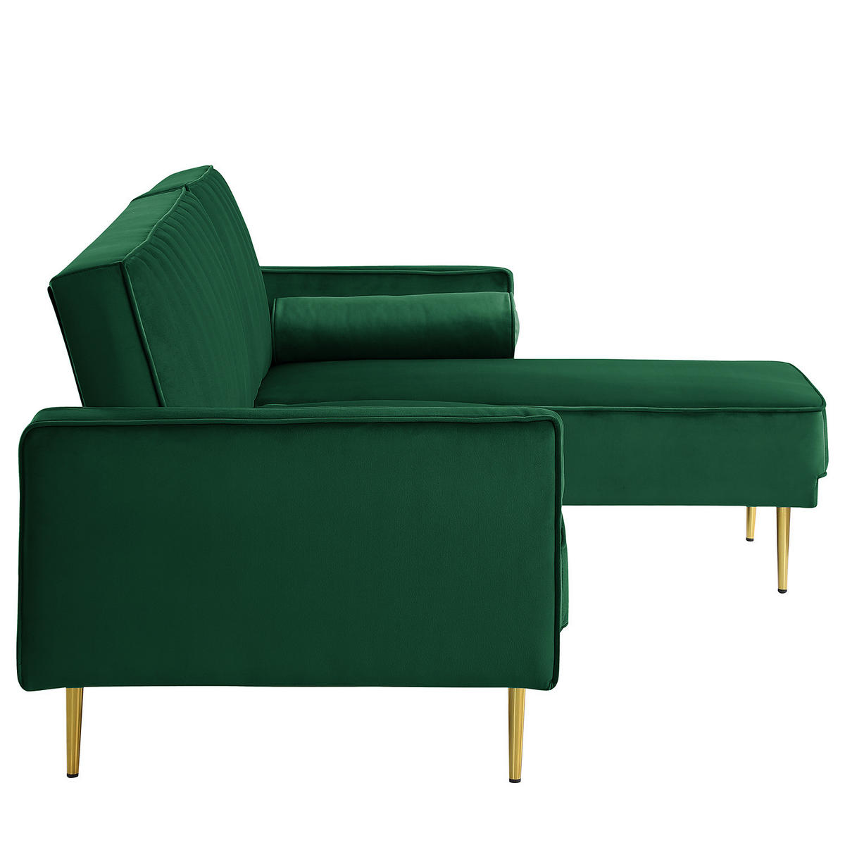 ECKSOFA mit Schlaffunktion - Samt - Dunkelgrün/Goldfarben, Textil/Metall (223/144cm) - home24