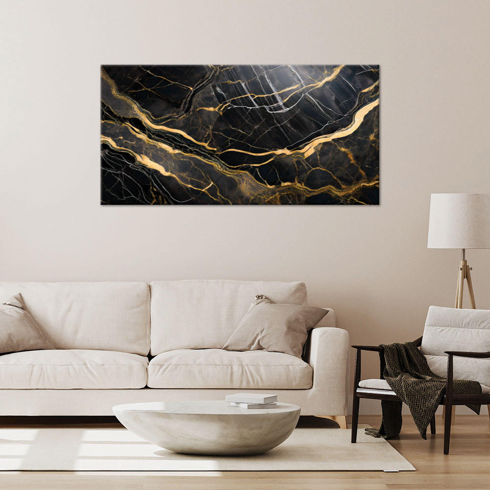 WANDBILD schwarz weißer marmor mit gold - Schwarz, Textil (100/50cm) - Feeby