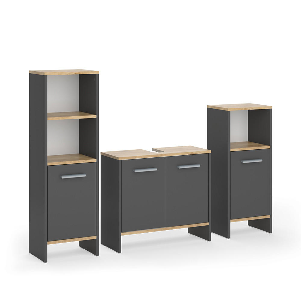 BADMÖBEL-SET Karli Anthrazit/Goldkraft Eiche 3-teilig - Anthrazit, Holzwerkstoff (131.4/108.2/26.3cm) - Vicco