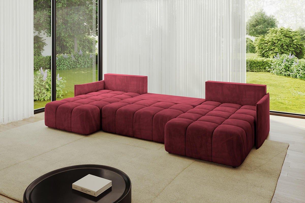 WOHNLANDSCHAFT LONLI-U 355x189x68 Bordeaux Velours - Bordeaux, Holzwerkstoff/Kunststoff (355/68/189cm) - ALTDECOR