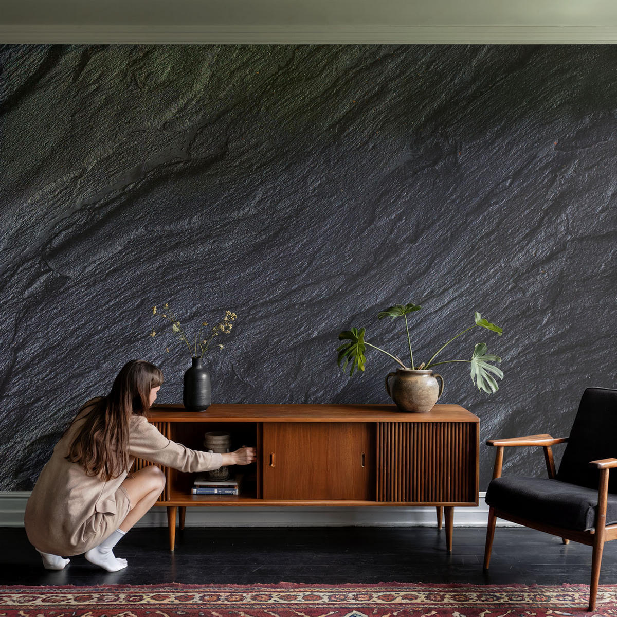 FOTOTAPETE 104x70 cm - Steinstruktur - Grau, Textil (104/70cm) - Wallfluent