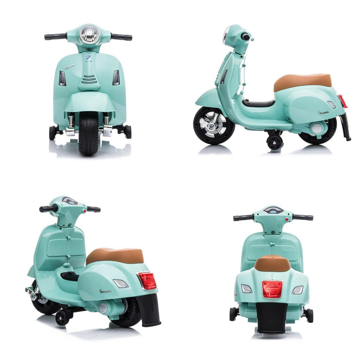 KINDER ELEKTROMOTORRAD Mini Vespa türkis Elektrofahrzeug, Stützräder, 30 W, 2,5 km/h - Türkis, Kunststoff (66.5/38/52cm) - Chipolino