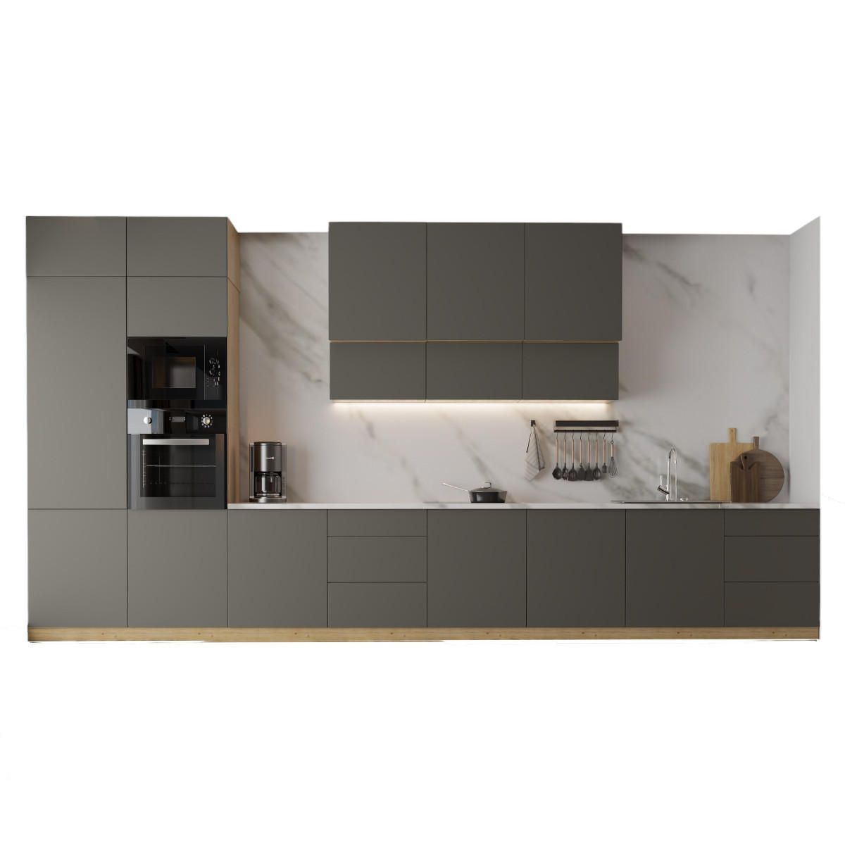 KÜCHENZEILE – Küchenblock 480 cm VELORA – KU-S54 – Grau - Grau, Holzwerkstoff (480/248/58cm) - hi-markt