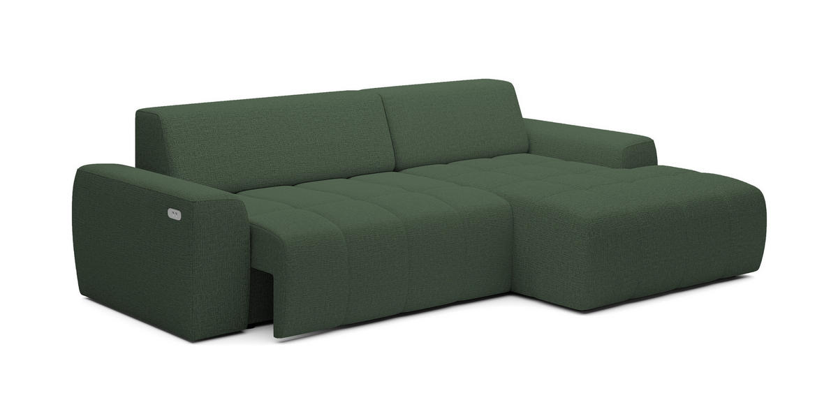 ECKSOFA Savio Freistehend, mit Abriebfestem Kansas-Stoff, Maße 265x172x81 cm, Ausziehbare Sitzfläche 206x92 cm, Rechte, – Grün - Grün, Holz/Textil (265/172cm) - DomoHome