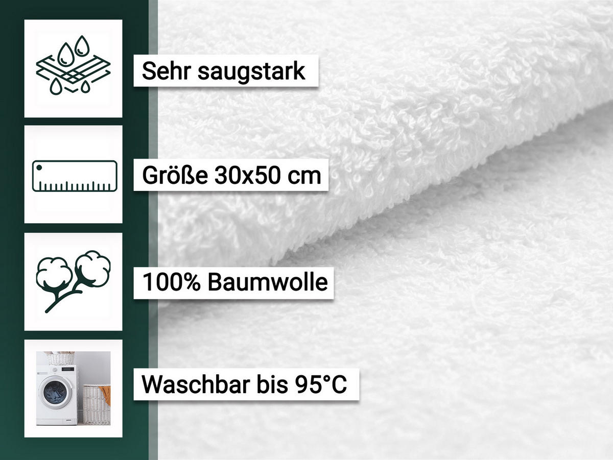 GÄSTETÜCHER, 10er-Set, 30x50 cm, 100% Baumwolle, Weiß - Weiß, Textil (30/50cm) - Zollner
