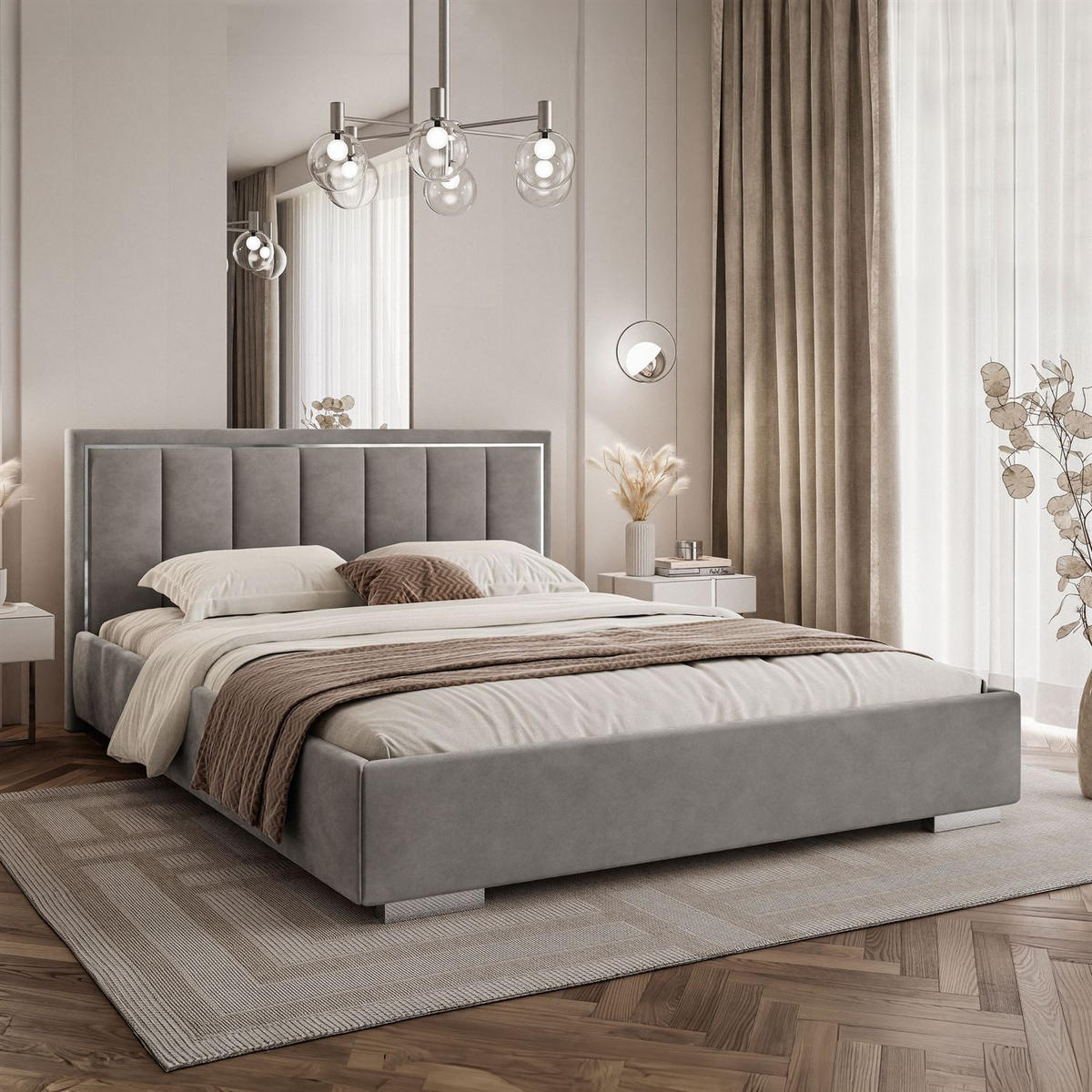 POLSTERBETT AURELIA SILVER mit Stauraum und Metallrahmen 160x200 Jasmine 90 - Dunkelgrau, Textil (160/200cm) - Lookway