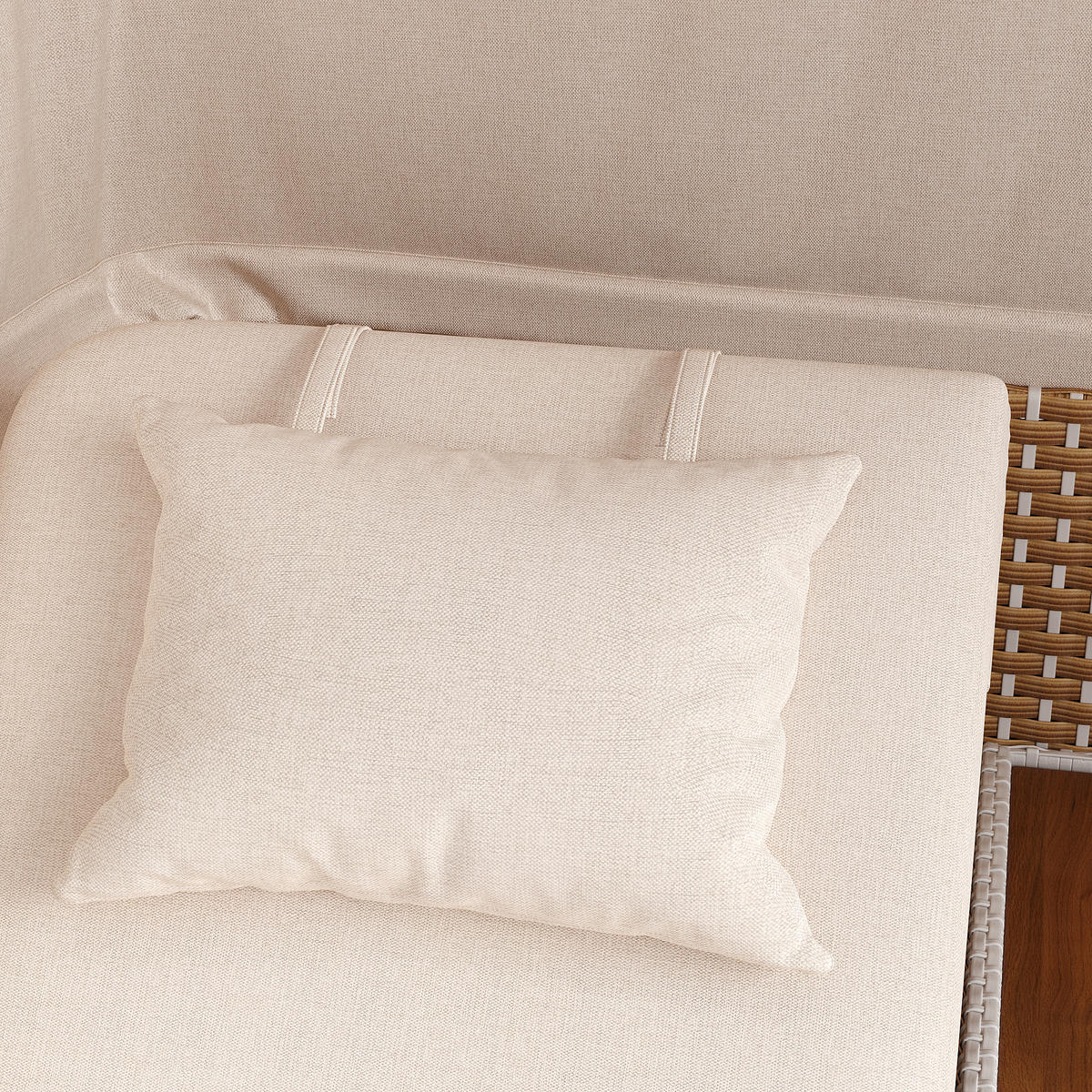 SONNENLIEGE aus Rattan 192x160x137cm in Beige mit klappbarem Sonnensegel - Beige, Metall (160/137/192cm) - Modfu