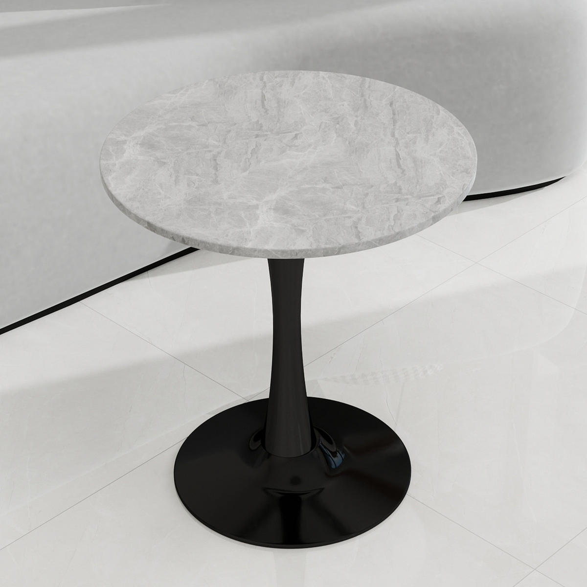 COUCHTISCH in Schwarz und Grau Wohnzimmertisch mit einer runden Marmor-Tischplatte für Wohnzimmer, B70/T70/H72 cm - Goldfarben/Schwarz, Stein/Metall (70/70/72cm) - STILVORA