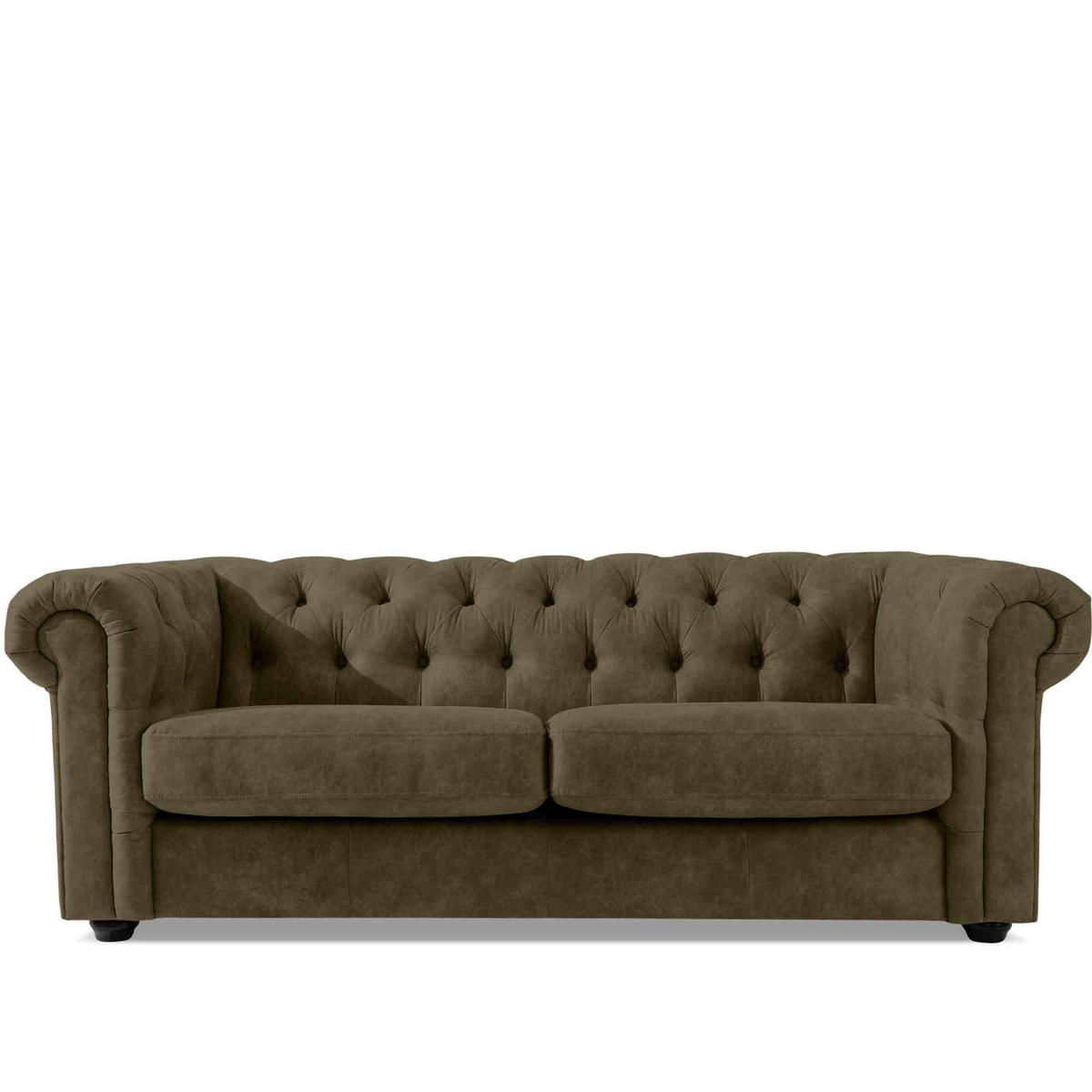 3-SITZER-SOFA GRAVO Chesterfield, Kunstleder - Wengefarben/Olivgrün, Leder/Holz (202/72/95cm) - KONSIMO®