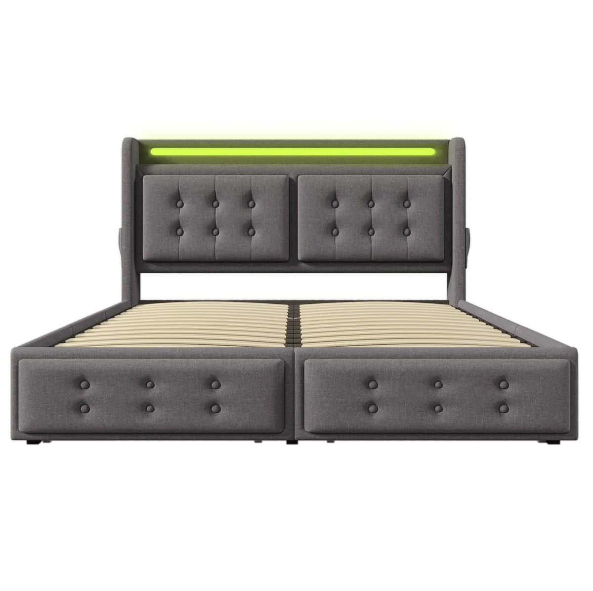 POLSTERBETT mit LED, USB und 4 Schubladen 160x200 cm Grau - Grau, Metall (160/200cm) - Meubliv