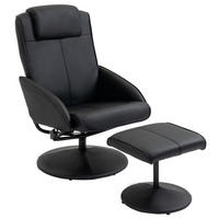 RELAXSESSEL Sessel Fernsehsessel mit Fußstütze Armsessel 360° drehbar Schwarz - Schwarz, Leder/Kunststoff (67/98/78cm) - HOMCOM