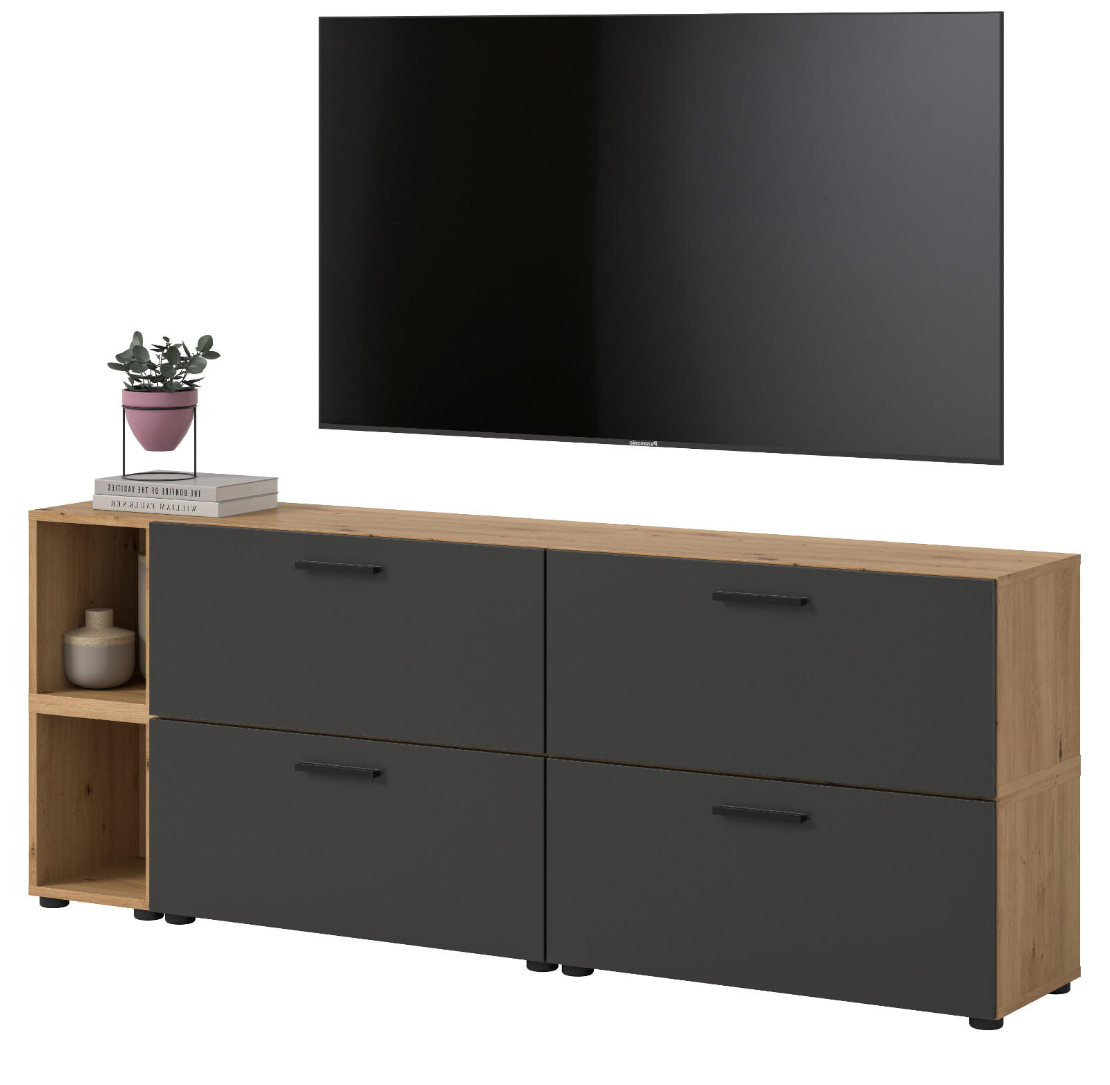 Inn.Furn Tv-Lowboard Eiche Artisan, Grau 176x67x34 cm