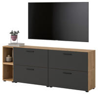 TV-LOWBOARD grau, Eiche Artisan 176 cm, Fernsehtisch hängend / stehend - Schwarz/Eiche Artisan, Holzwerkstoff/Kunststoff (176/67/34cm) - Inn.Furn