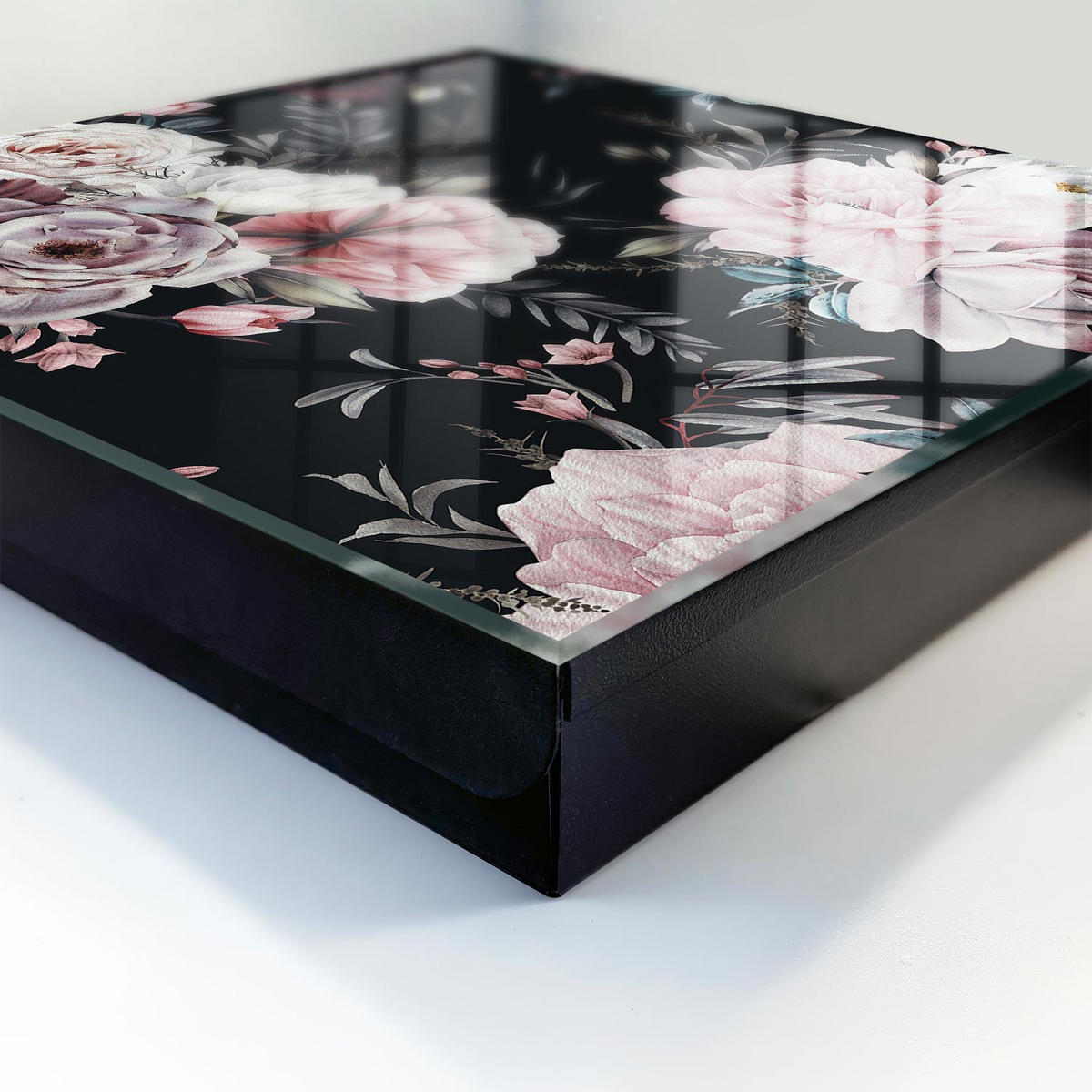 SCHLÜSSELBOX Schwarz 30x30 cm- Türöffnung nach rechts - Blumenzauber - Pink, Metall (30/30/5cm) - TULUP