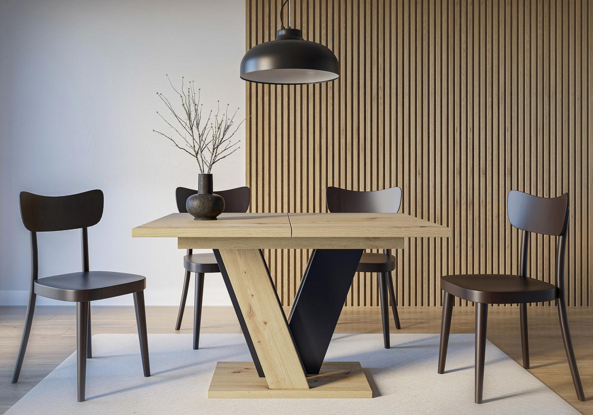 ESSTISCH Ausziehbar 120 - 160 cm Artisan Eiche Holzoptik und Schwarz - Schwarz/Eiche Artisan, Holzwerkstoff (120/90/75cm) - PROSPERO