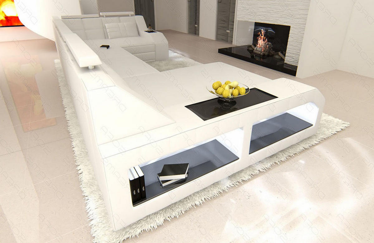 WOHNLANDSCHAFT Arezzo U - Weiß, Leder (380/86/197cm) - Sofa Dreams