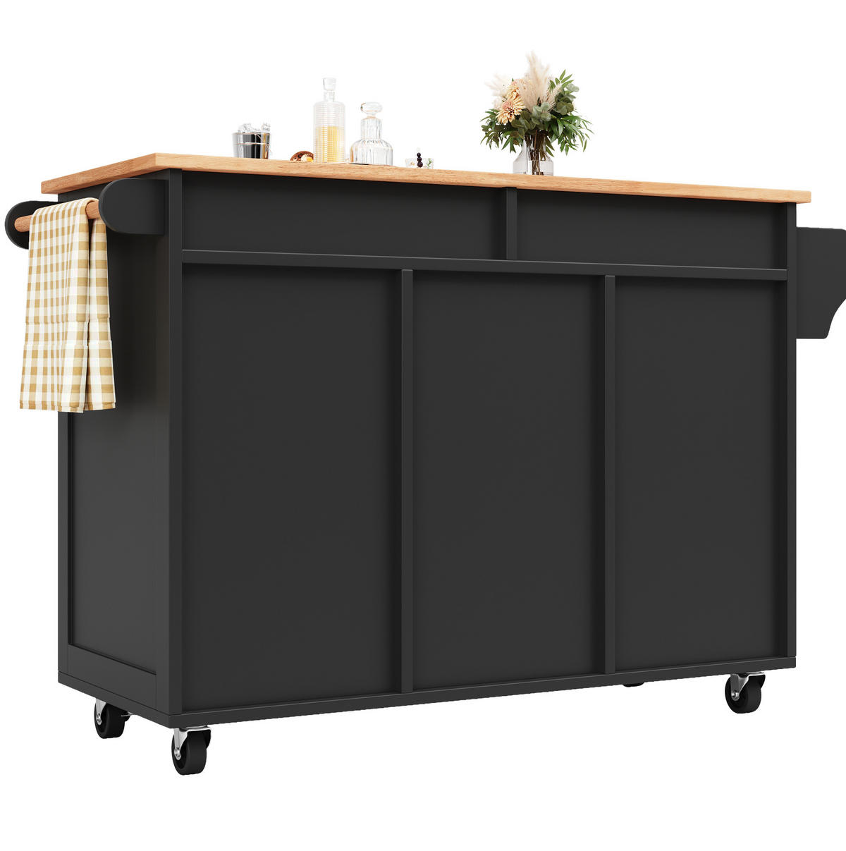 KÜCHENINSEL 102/45/92 cm aus MDF und Metall mit Rollen und verstellbarem Stauraum Schwarz - Schwarz, Holzwerkstoff (102/92/45cm) - Modenvie