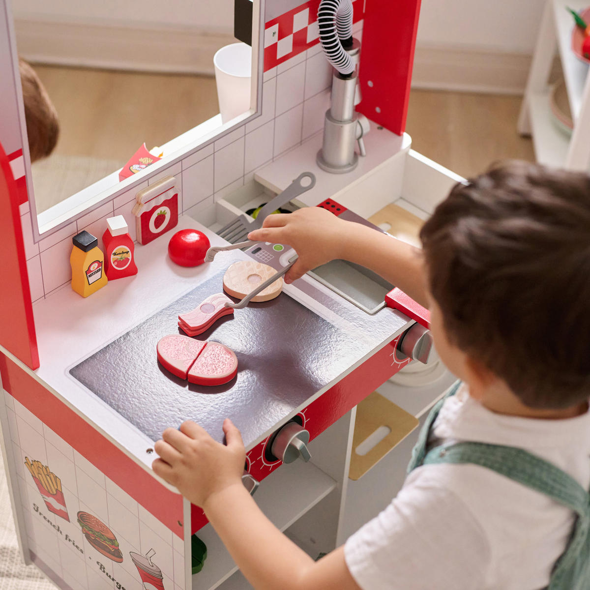 BURGERLADEN Spielset Flip & Fry, Rot, 96cm - Rot, Holzwerkstoff (40/96/59cm) - Teamson Kids
