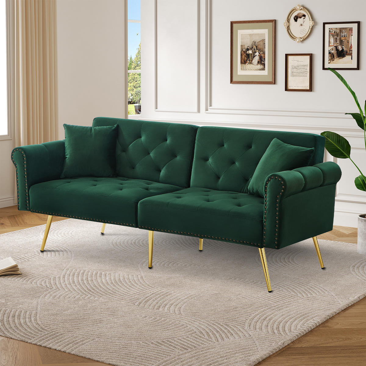 SCHLAFSOFA 173/75/70 cm Antikgrün Samt mit 3-stufiger Verstellung - Mooreichefarben, Textil (173/70/75cm) - Oxeza