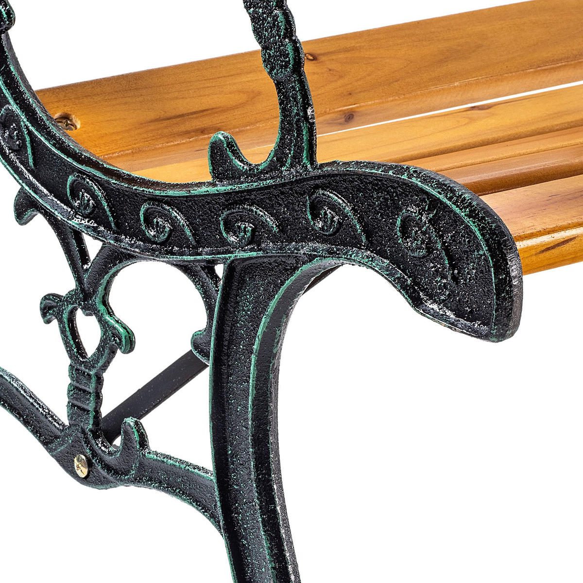 GARTENBANK aus Holz und Gusseisen, 2-Sitzer Holzbank mit Armlehnen & Rückenlehne - Hellbraun, Holz (52/73.5/127cm) - KADAX