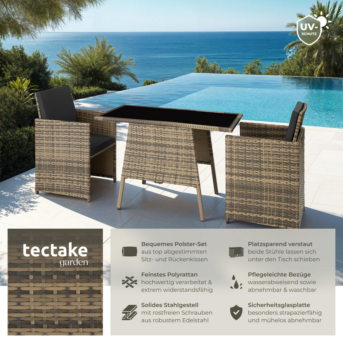RATTAN SITZGRUPPE Lausanne,zusammenschiebbar,natur - Naturfarben, Kunststoff - tectake