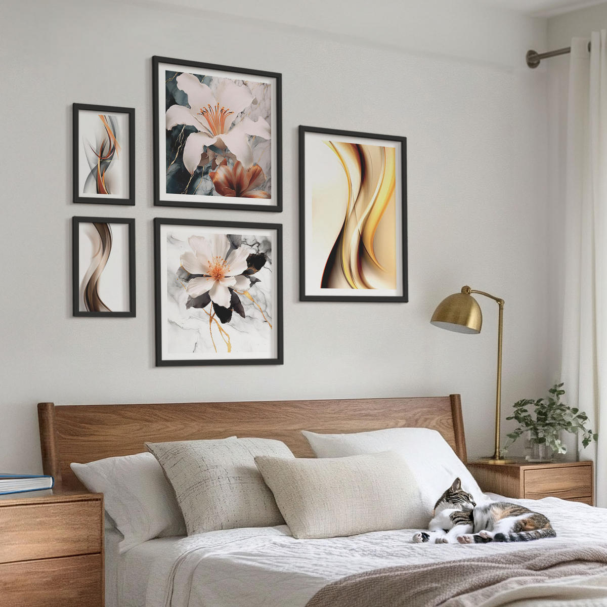 BILDER SET 5er Set - 50x50 cm & 20x30 cm & 40x60 cm Schwarzer Rahmen - Charmante Straßen und Pizza - Schwarz, Kunststoff (40/60cm) - TULUP