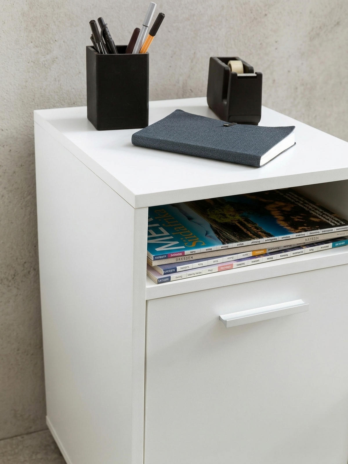 ROLLCONTAINER 2 Türfächer Ablage Rollen Mit Bremsen OSSOLA, Weiß 33x38x60 cm - Schwarz/Weiß, Holz/Kunststoff (33/60/38cm) - KADIMA DESIGN