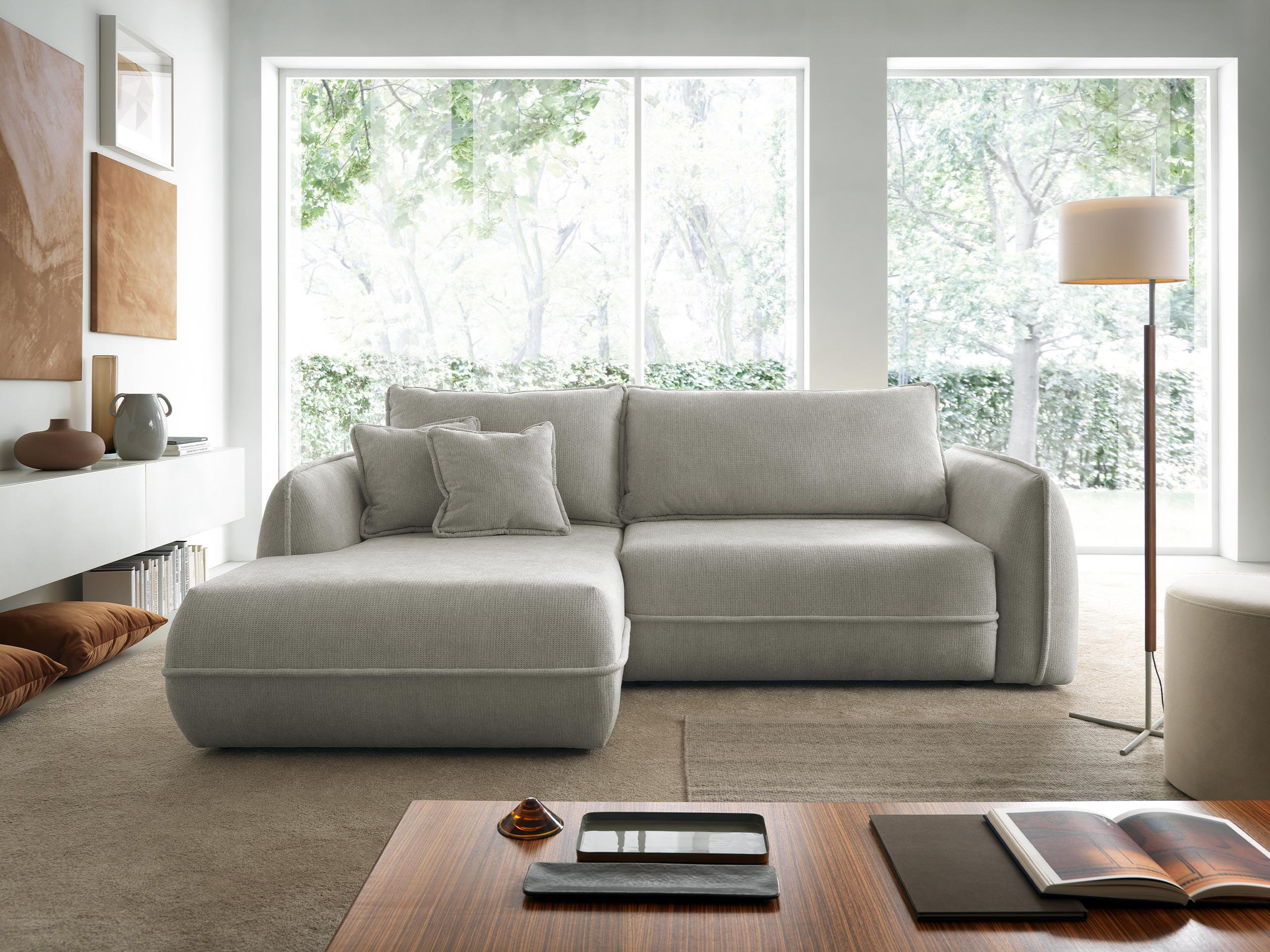 ECKSOFA Moho, Seite: Links - Hellgrau/Schwarz, Holz/Kunststoff (254/162cm) - MIRJAN24