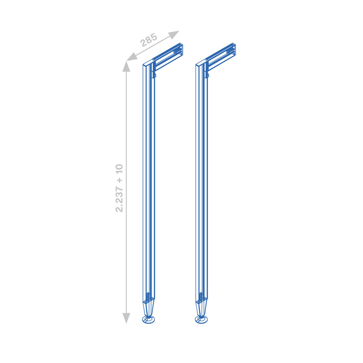 RAHMEN Zero, mit Beschlägen und Profilen für Boden- und Wandmontage mit Nivellierer, Aluminium und Zamak, Steingrau 2er-set - Grau, Metall (2.2/225/26.5cm) - EMUCA