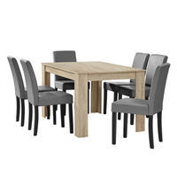 TISCHGRUPPE Forssa - Hellgrau/Naturfarben, Holz/Holzwerkstoff (140/77/90cm) - [en.casa]