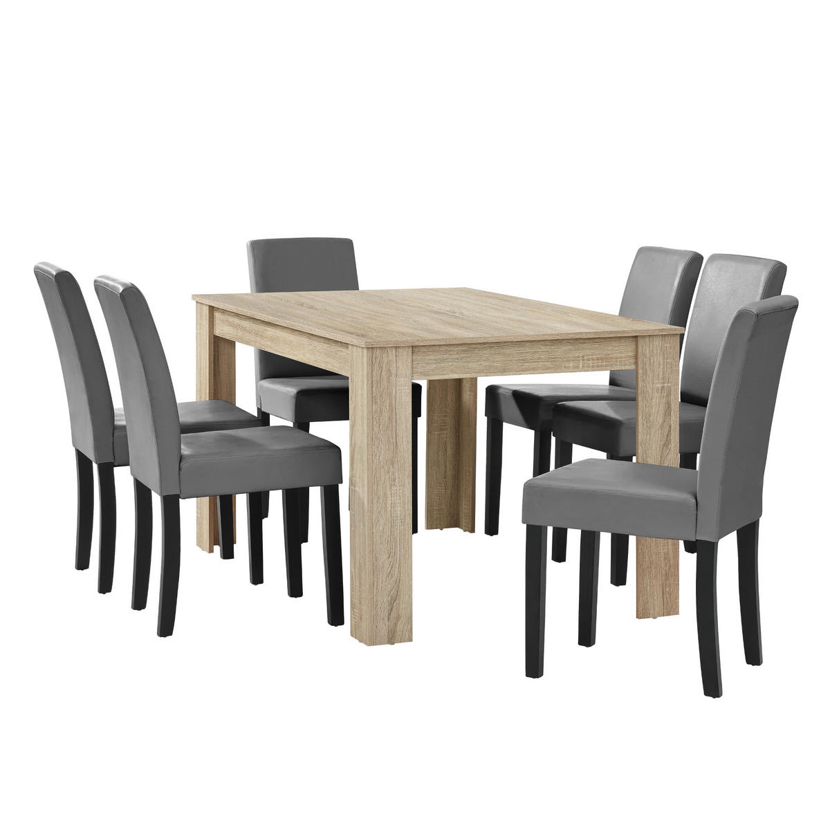 TISCHGRUPPE Forssa - Hellgrau/Naturfarben, Holz/Holzwerkstoff (140/77/90cm) - [en.casa]