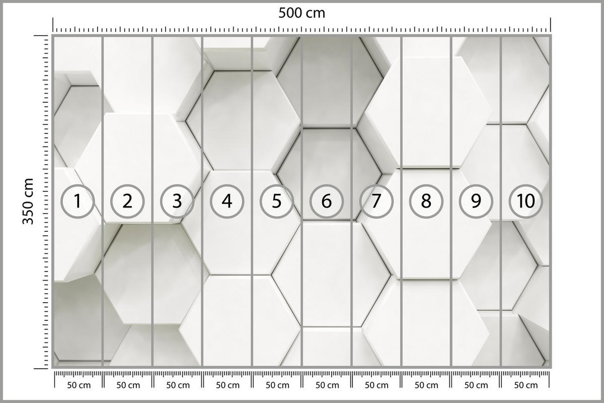 FOTOTAPETE für Wohnzimmer Hexagone Formen Geometrie 500x350 - Weiß/Grau, Papier (500/350cm) - Muralo