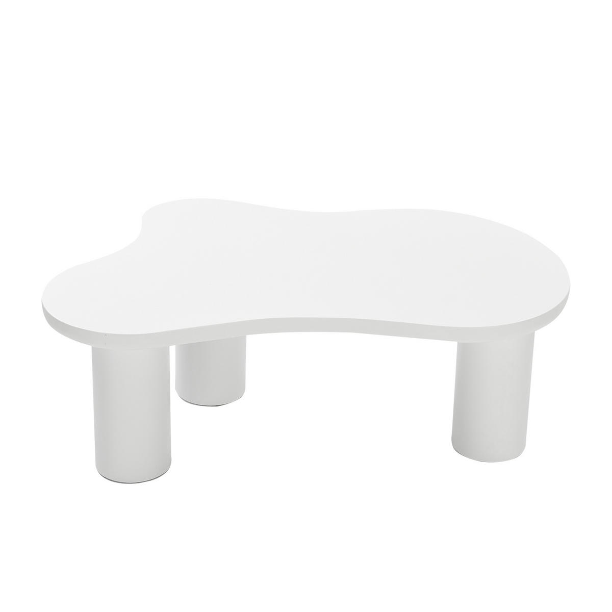 COUCHTISCH in Weiß in Wolkenform Kaffeetisch mit MDF-Tischplatte und PVC-Beine für Wohnzimmer, B107/T66/H40.5cm - Weiß, Holzwerkstoff/Kunststoff (66/107/40.5cm) - STILVORA