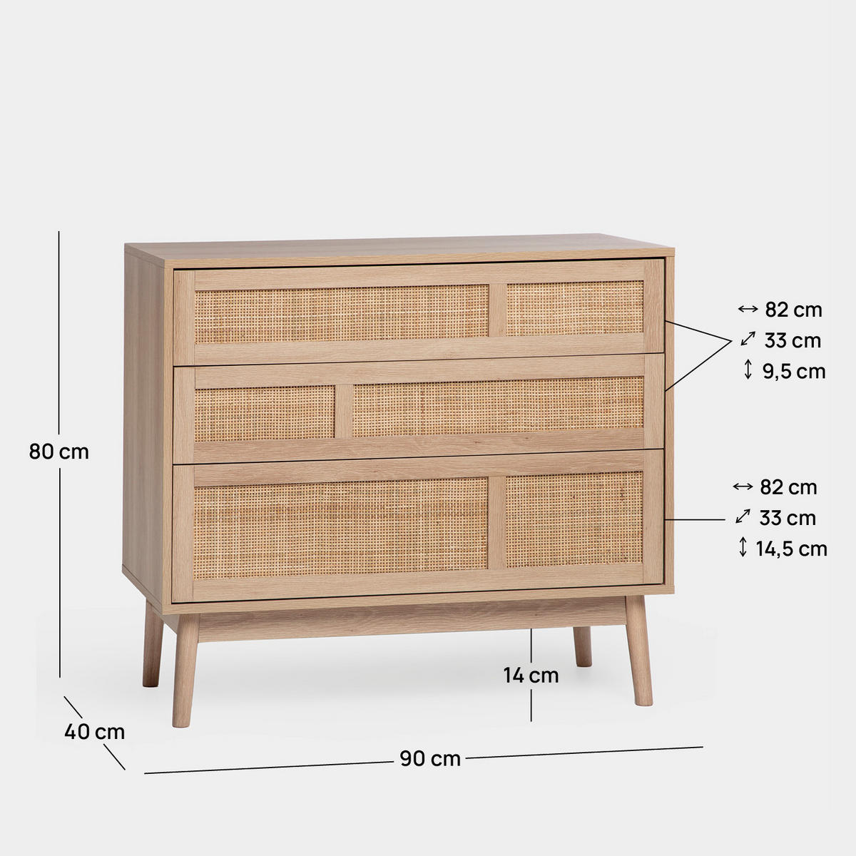 KOMMODE MIT SCHUBLADEN Ikigai Natürlich 90 cm x 80 cm - Naturfarben, Holzwerkstoff (40/80/90cm) - Klast Home