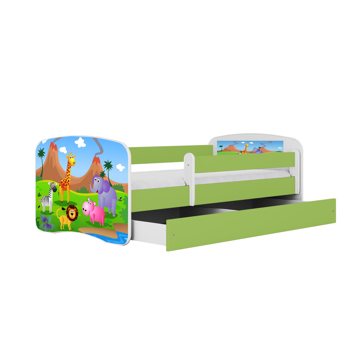 KINDERBETT Safari mit Schublade 160/80 90/61/164 - Grün, Holzwerkstoff (80/160cm) - RAUMHIRSCH FURNITURE