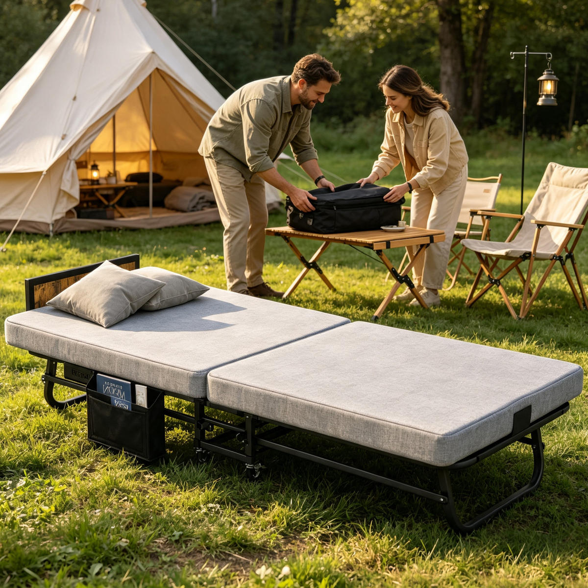KLAPPBETT 80/190 cm mit Kopfteil und USB-Ladeanschluss, DE-41874, in Schwarz - Grau, Metall (80/190cm) - ComfortXL