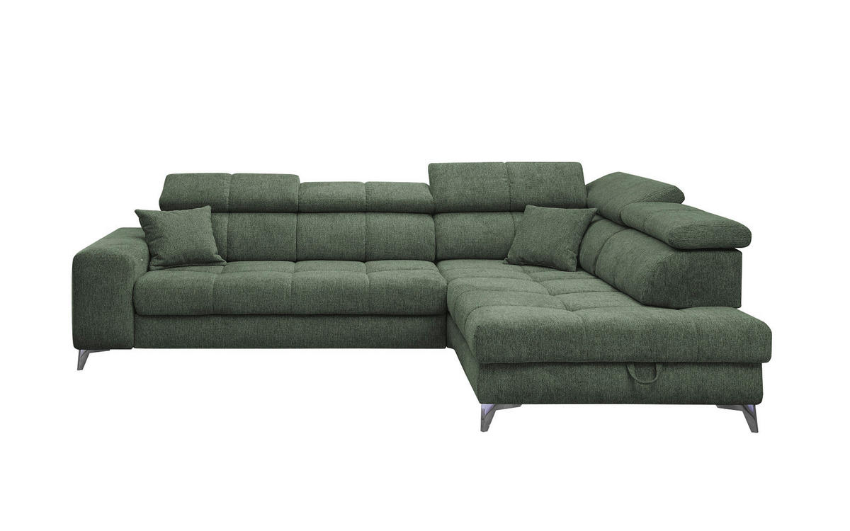 ECKSOFA mit Schlaffunktion und Bettkasten, Luxus-Mikrofaser - Schwarz/Grün, Textil/Metall (198/282cm) - ed exciting design