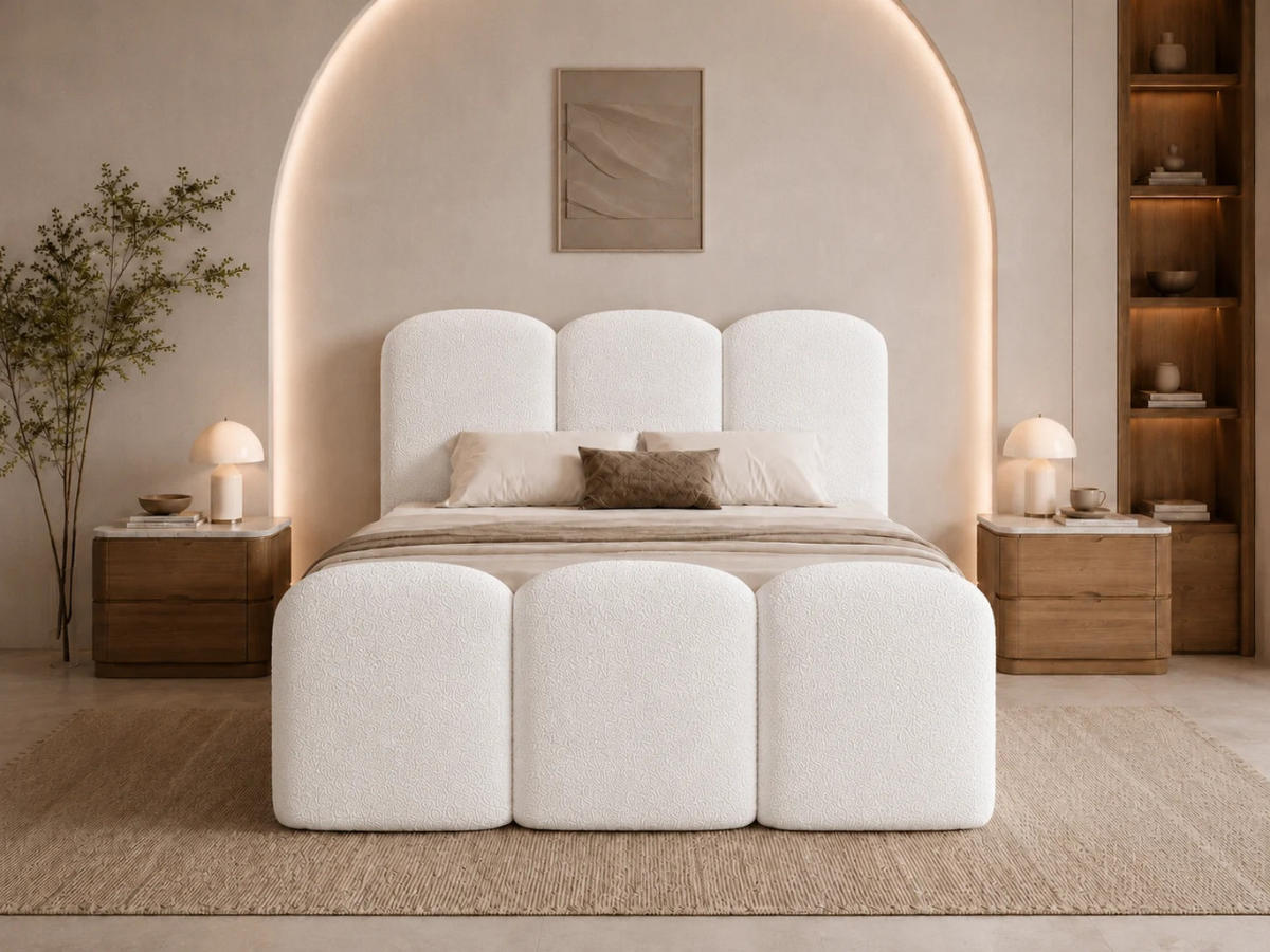 BOXBETT ROYAL 120x200 cm in Weiß, Bettkasten, Topper, Bouclé-Stoff - Weiß, Holz/Textil (120/200cm) - EMLAR Home