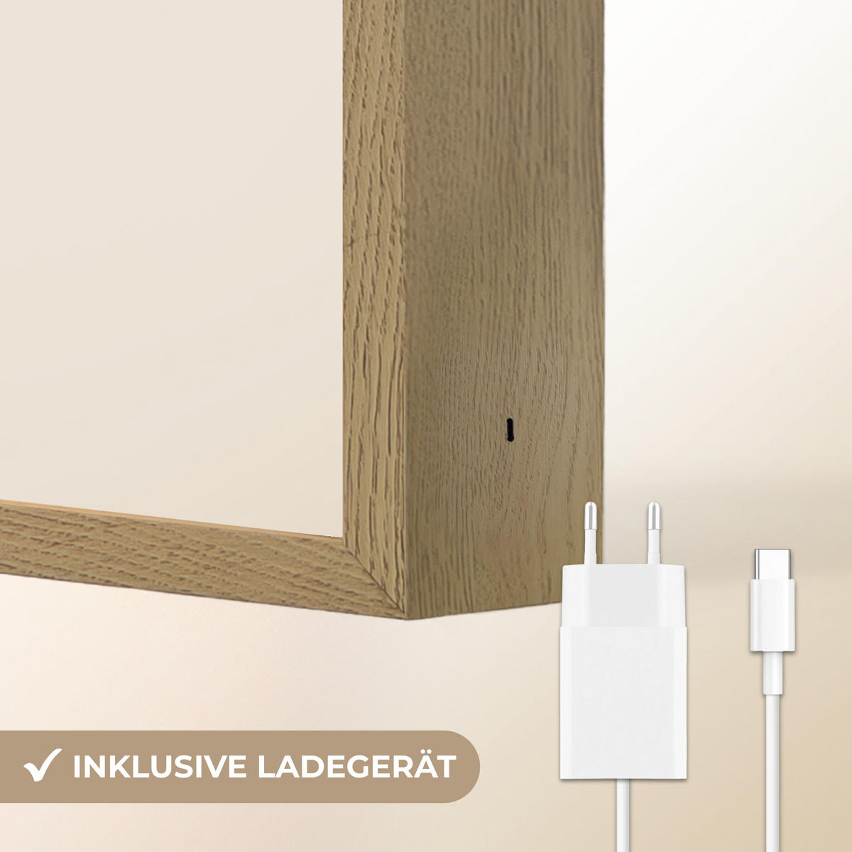 WANDLEUCHTE MIT AKKU Abstraktes Design - Schwarzer Kreis - Farbflecken 40x60 cm - Creme, Holzwerkstoff (40/60/8cm) - OnlyWow