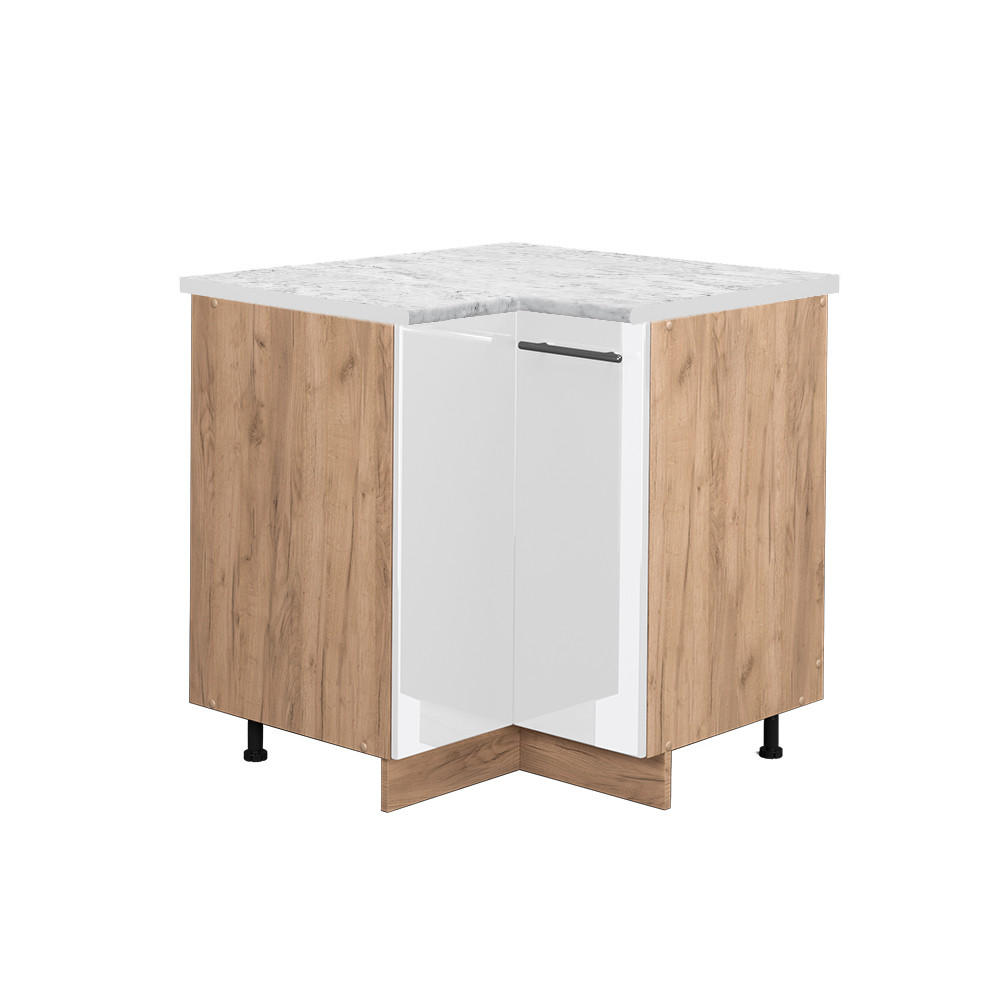 ECKUNTERSCHRANK Fame-Line Weiß Hochglanz 80.5 cm, AP Marmor - Honigeiche/Weiß Hochglanz, Holzwerkstoff (80.5/82/60cm) - Vicco